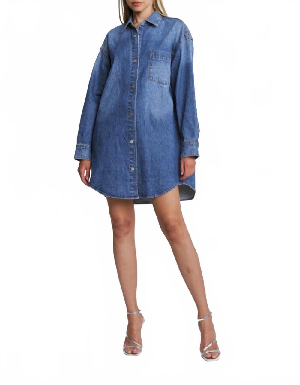 NEW MICA DENIM long sleeve mini shirtdress in peacock indigo wash